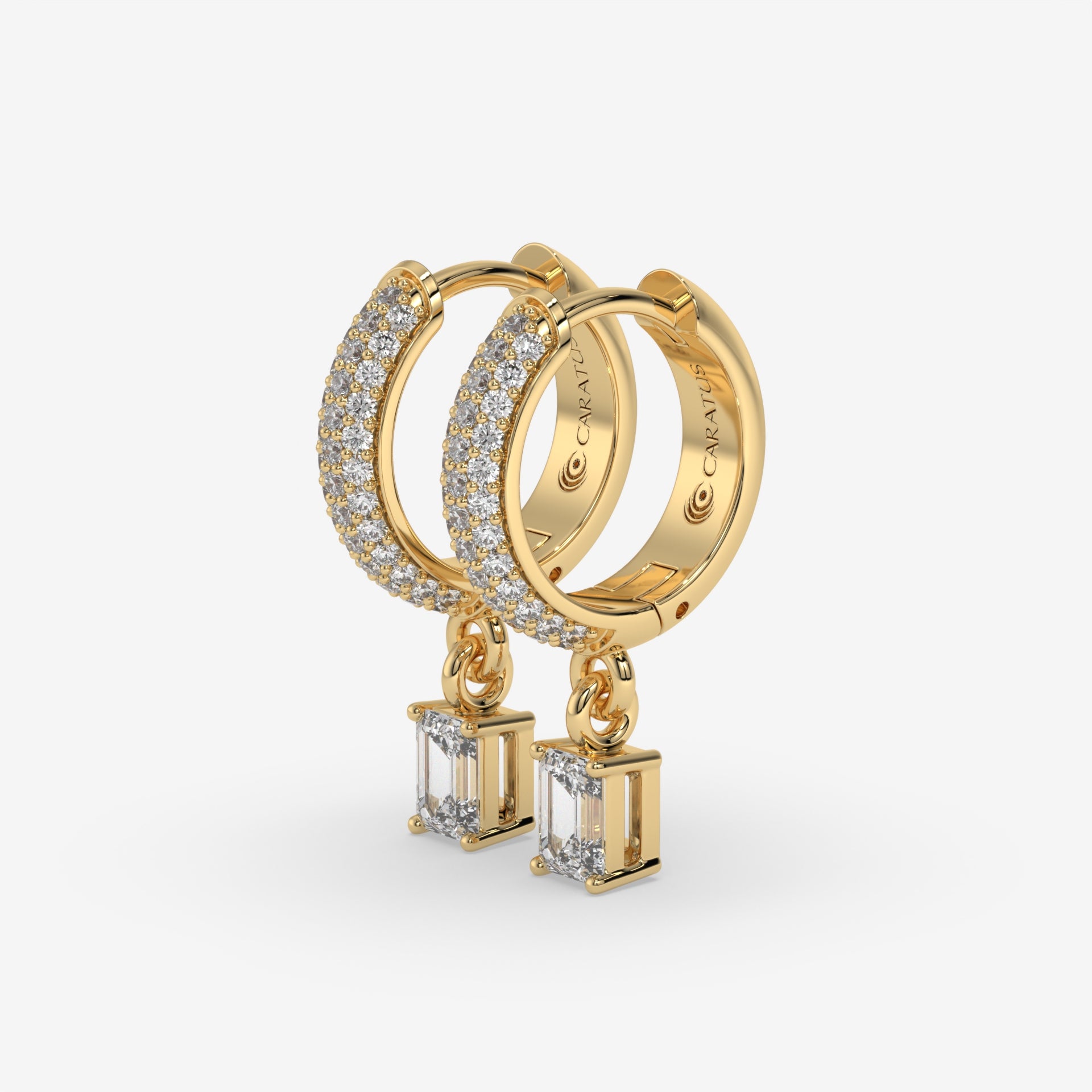 Emerald-Cut Diamond Hoop Earrings in Yellow Gold