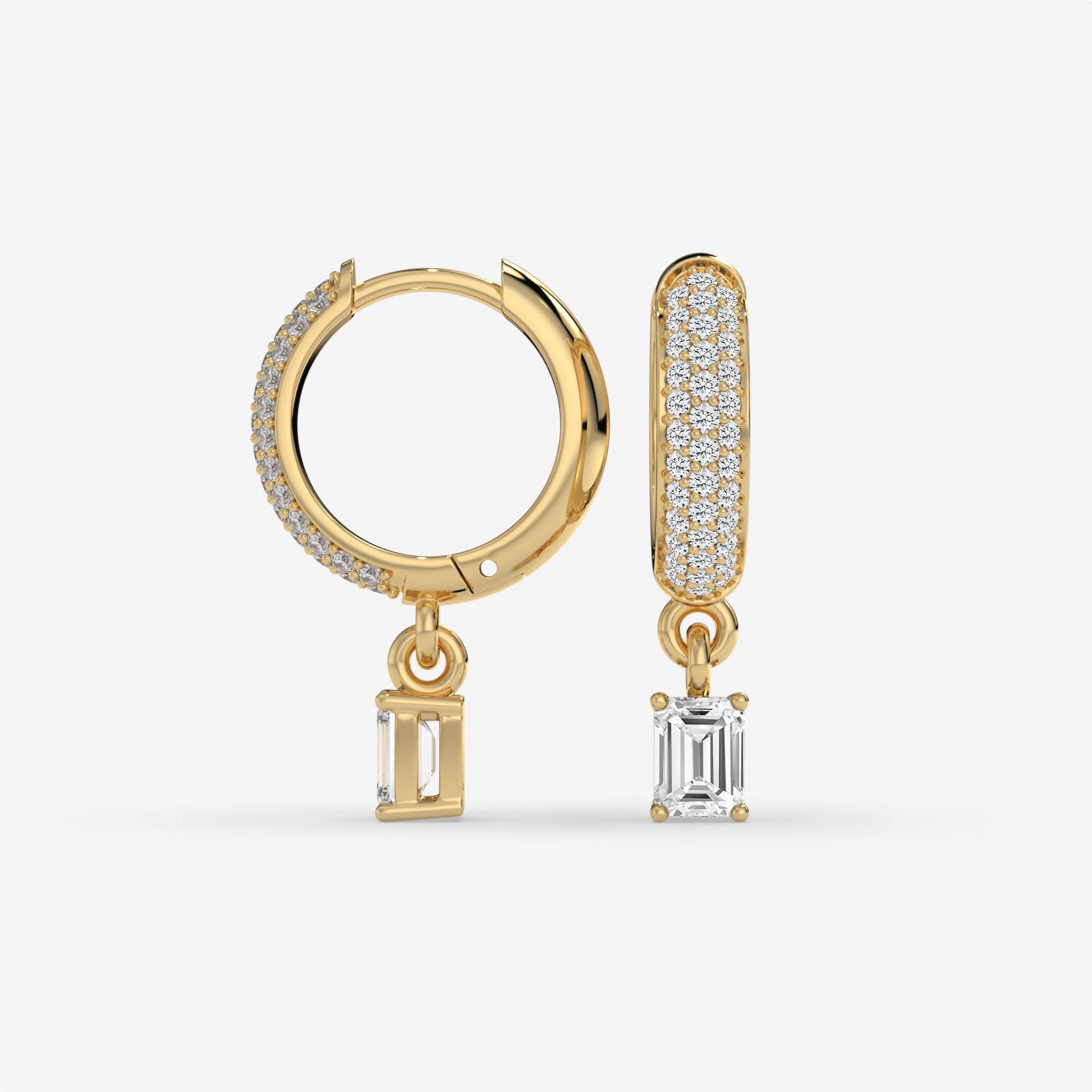 Emerald-Cut Diamond Hoop Earrings in Yellow Gold