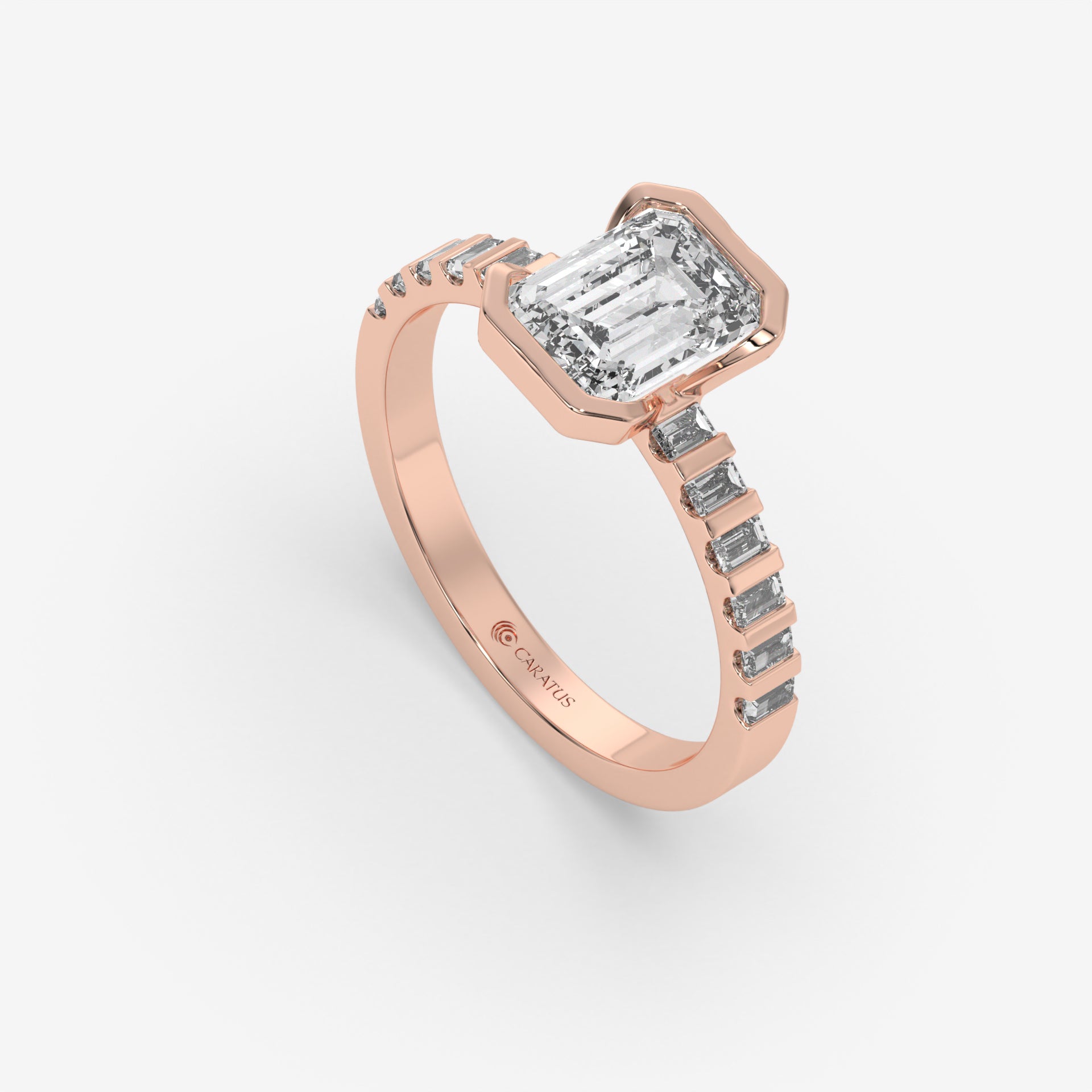 1.00 CT Emerald-Cut Engagement Ring in Rose Gold with Baguette Stones