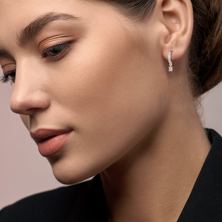 Emerald-Cut Diamond Hoop Earrings in Rose Gold
