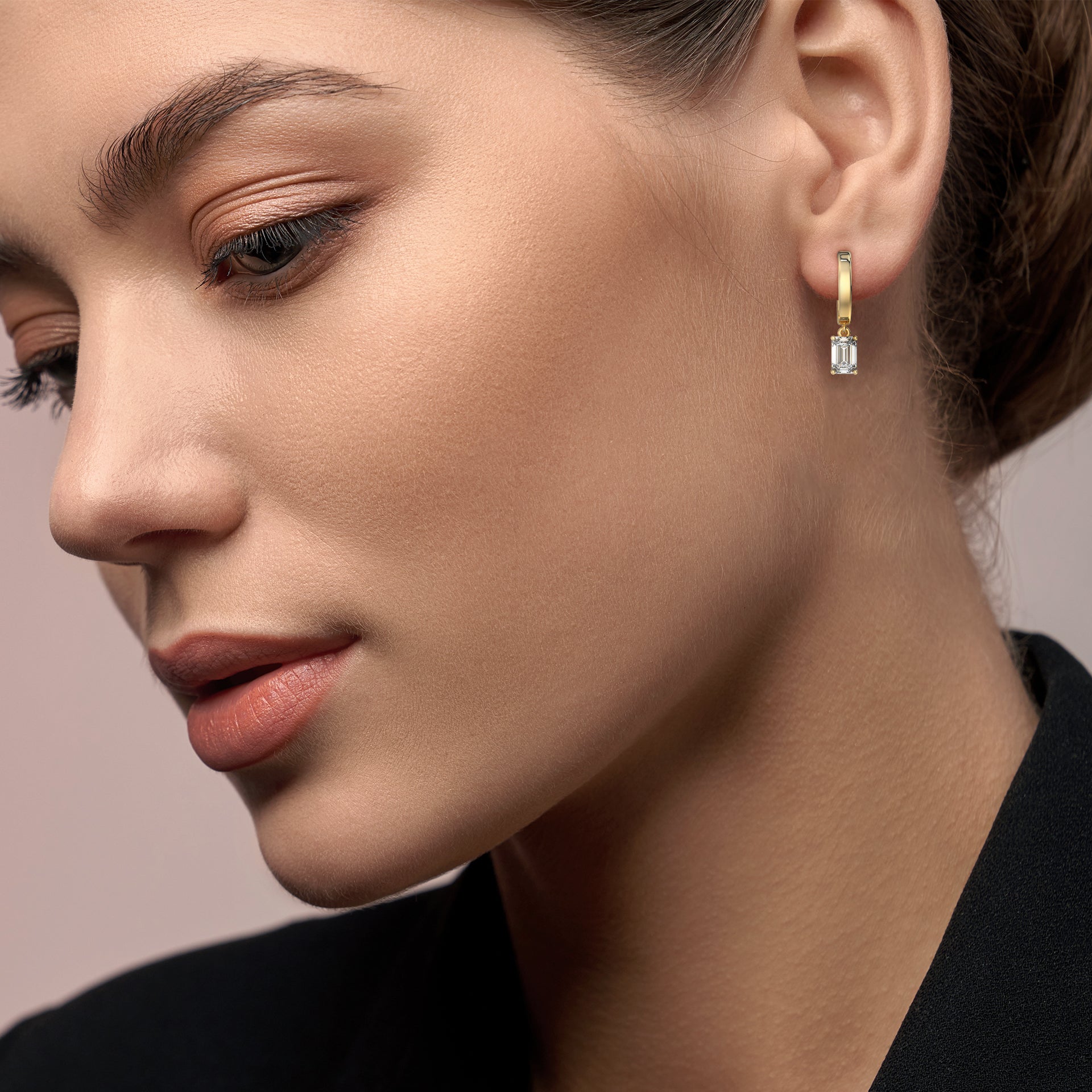 Emerald Cut Diamond Latch Back Earrings in 14K Yellow Gold