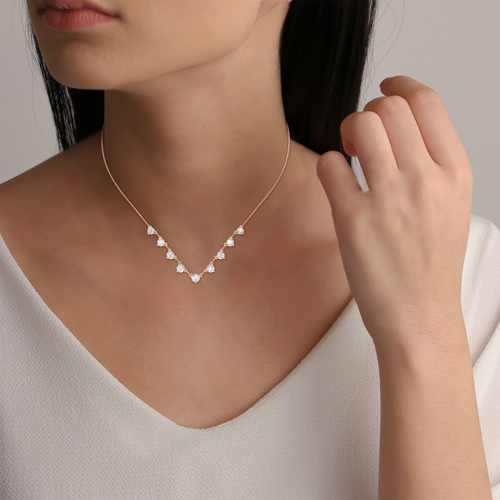 Graduated Diamond Cascade Rose Gold Necklace