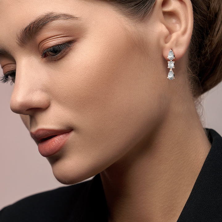 Pear and Oval Diamond Cluster Rose Gold Earrings