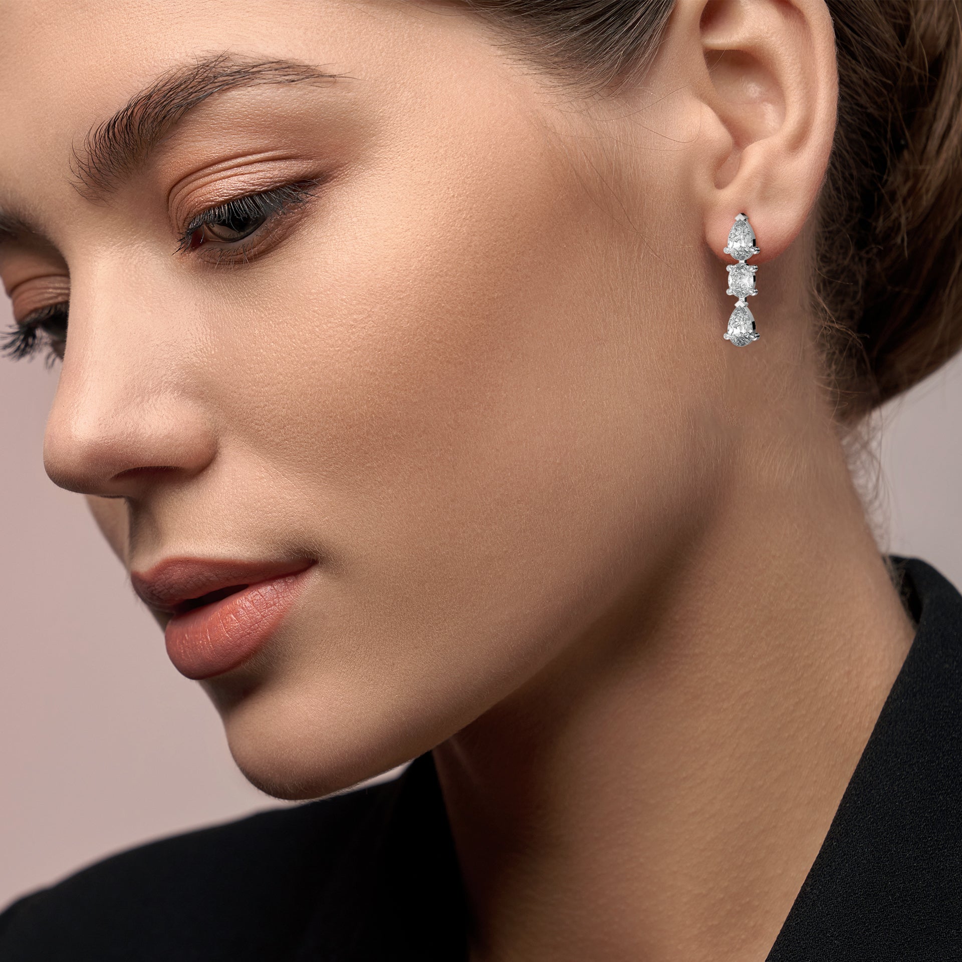 Pear and Oval Diamond Cluster White Gold Earrings