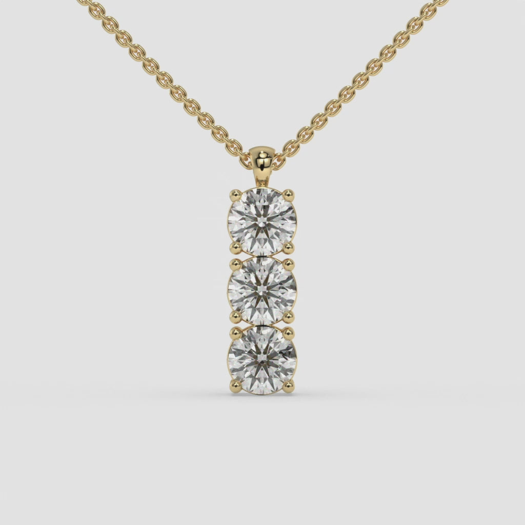 Yellow Gold Triple Round-Cut Diamond Pendant in 14K Gold