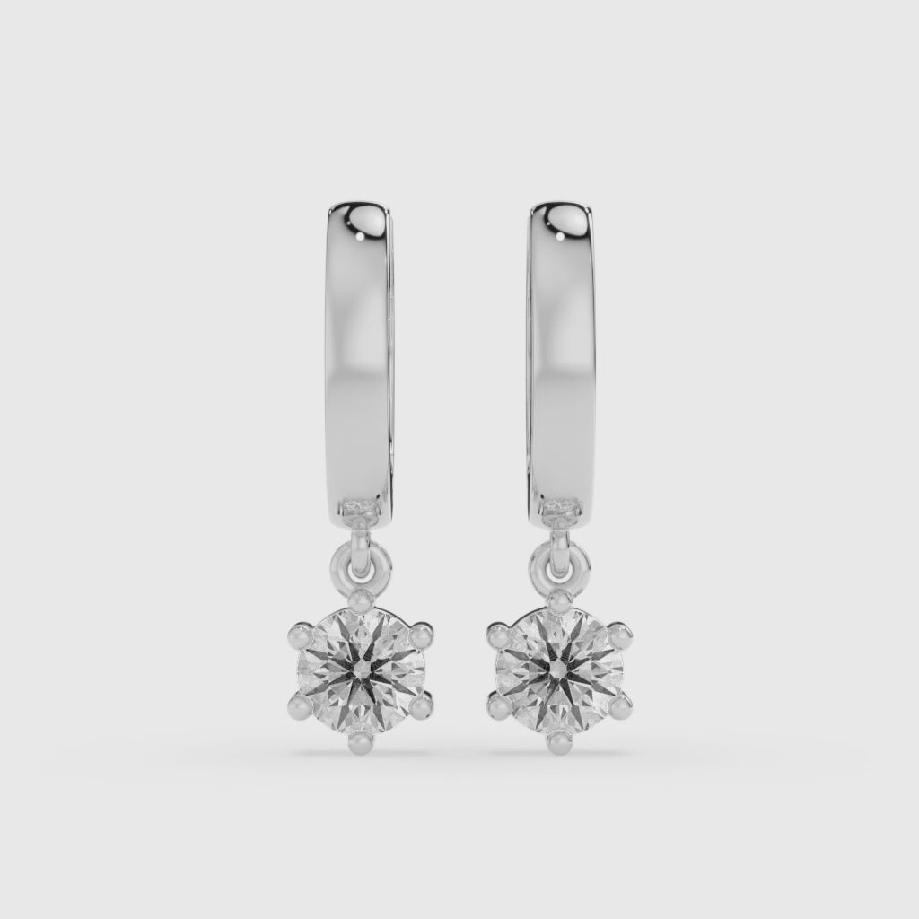 14K Round-Cut Diamond Drop Hoop Earrings in White Gold