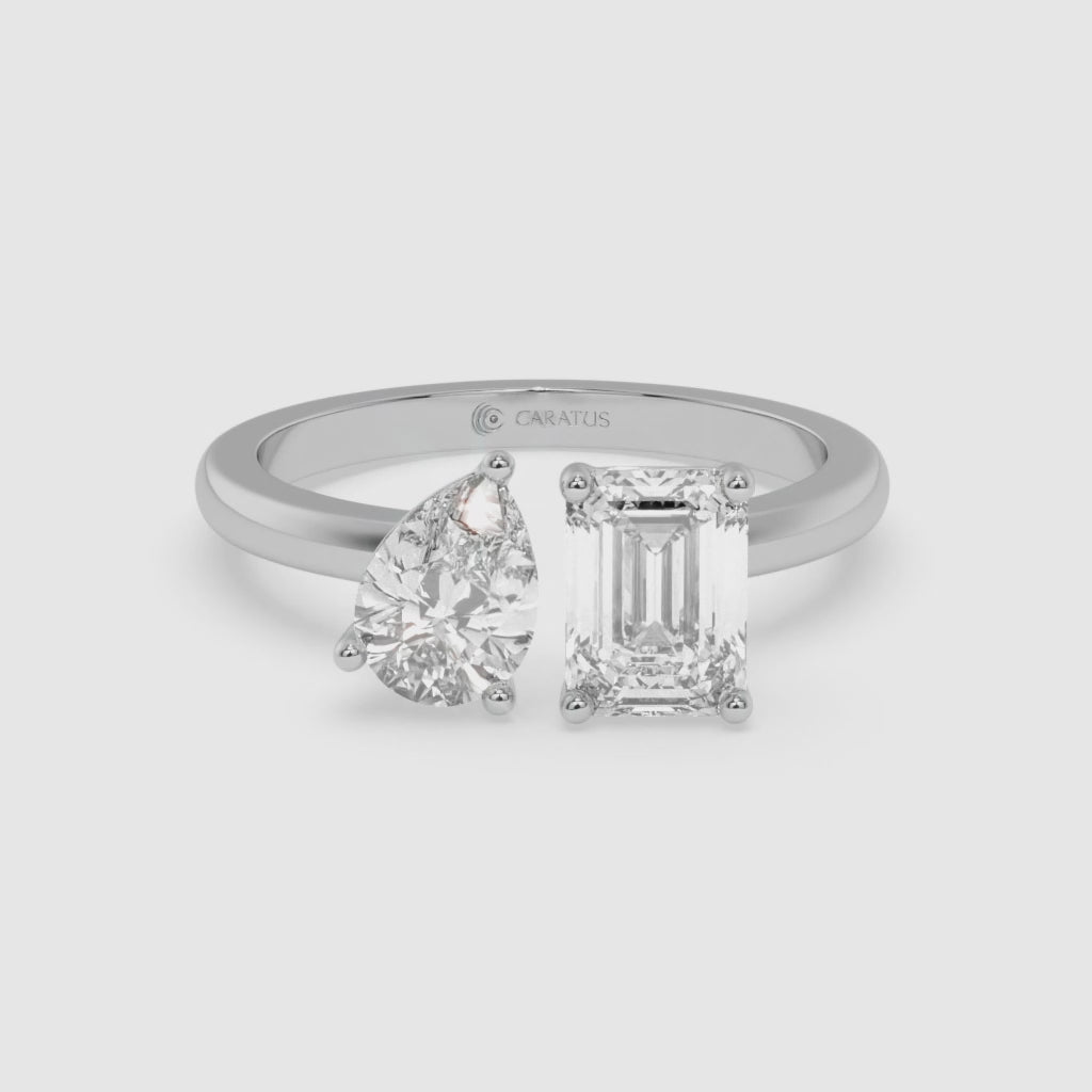 1.00 CT White Gold Pear-Cut Engagement Ring with Emerald Side Diamond