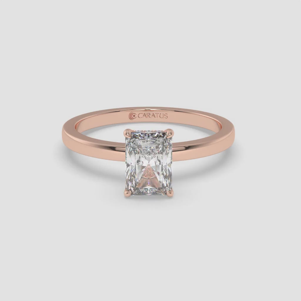Radiant-cut Diamond Rose Gold Ring with Round Side Diamonds