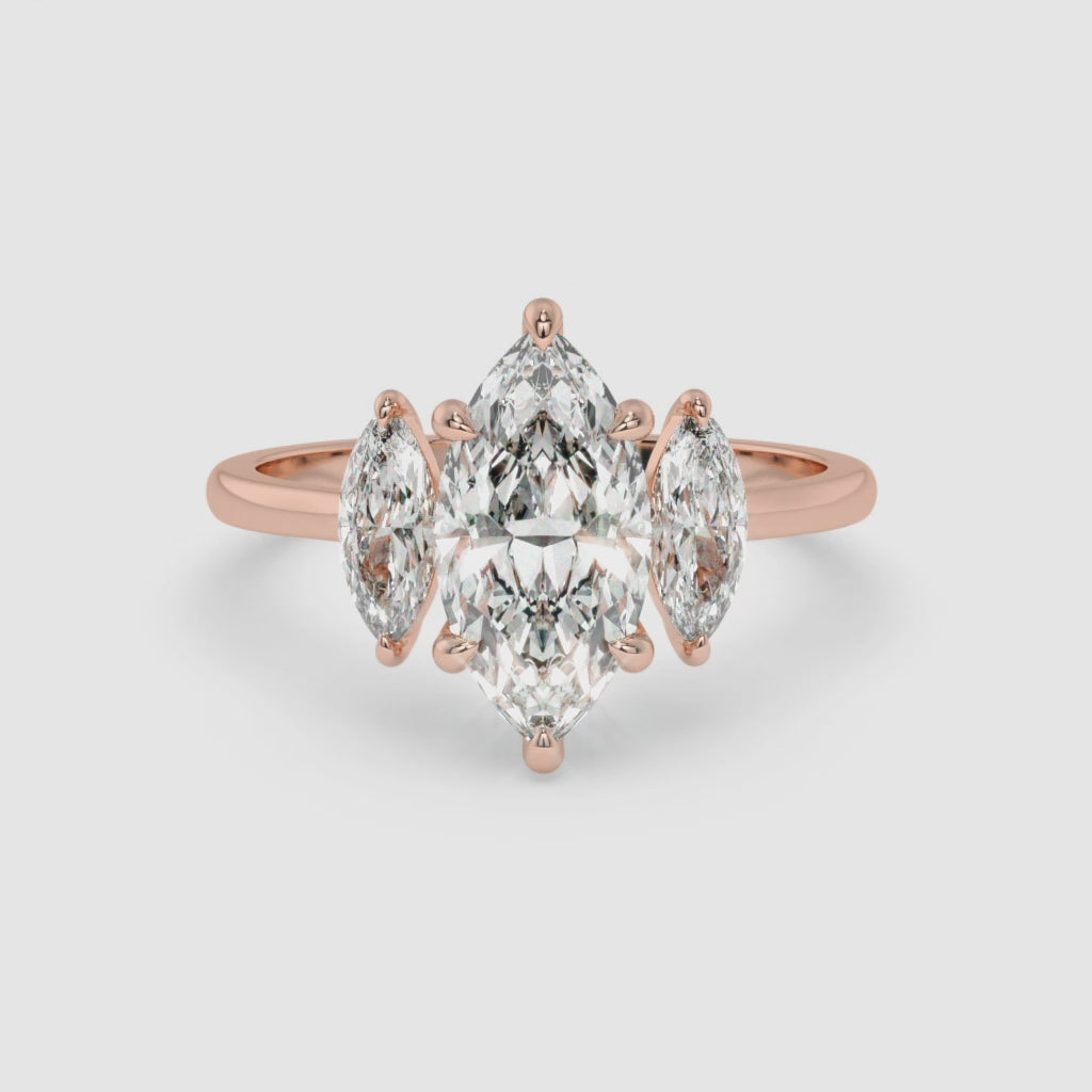 1.50 CT Rose Gold Marquise Diamond Engagement Ring with Side Stones