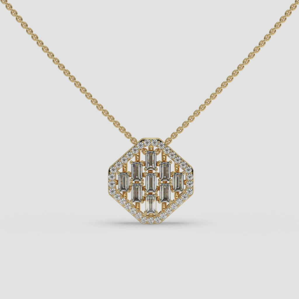 Hexagonal Baguette-Cut Diamond Pendant in Yellow Gold