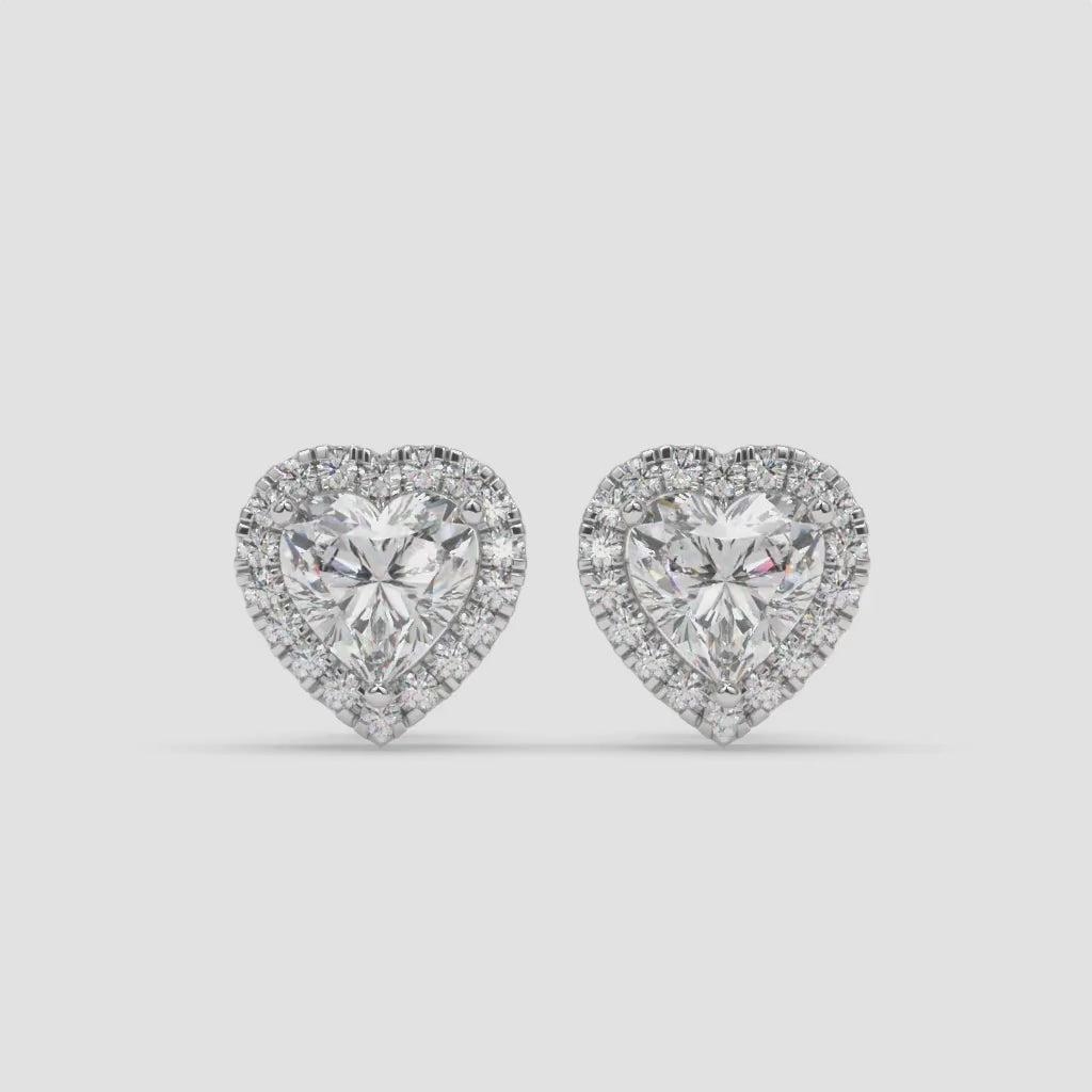 Heart-Shaped Diamond Halo Earrings in White Gold