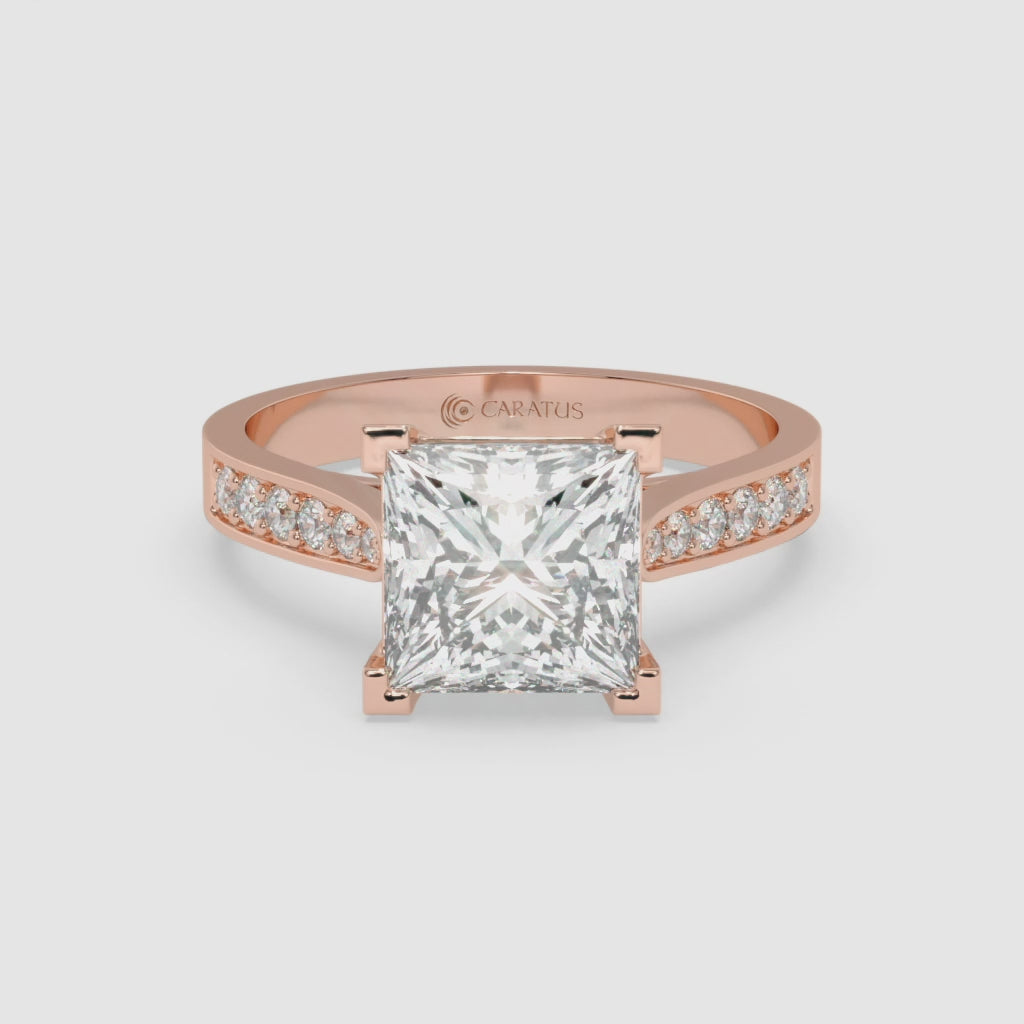 2.50 CT Rose Gold Princess-Cut Engagement Ring with Round Side Stones
