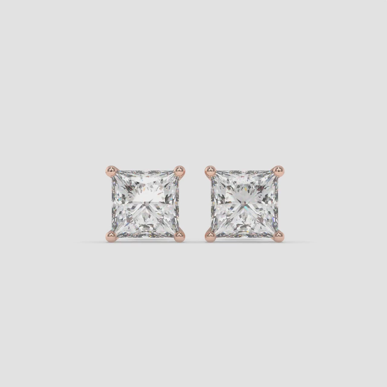 Princess-Cut Diamond Rose Gold Stud Earrings
