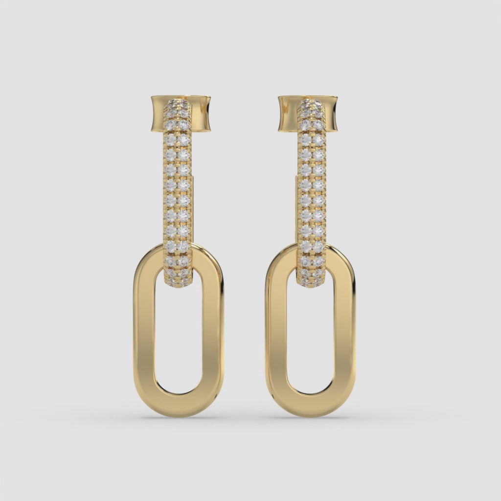 Yellow Gold Round Cut Hoop Earrings with 0.50 CT Diamonds in 14K Gold