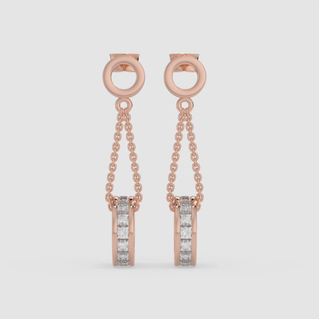Rose Gold Princess-Cut Diamond Drop Earrings with 0.48 CT Diamond