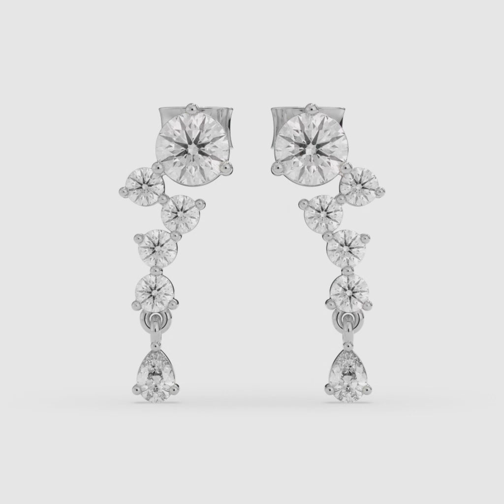Climbing Diamond White Gold Stud Earrings with Round and Pear-Cut Accents
