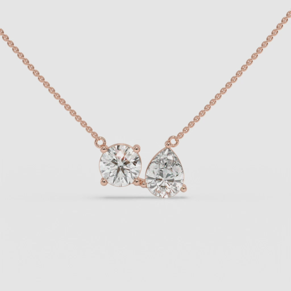 Pear and Round Duet Pendant in Rose Gold