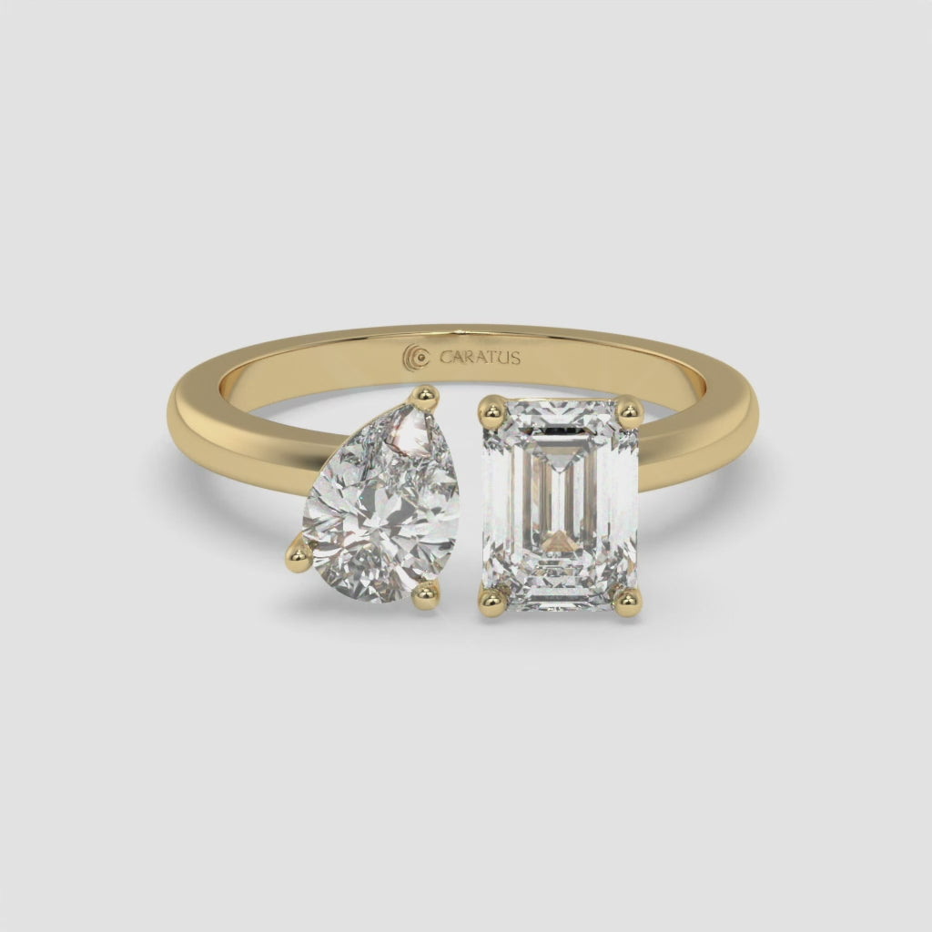 1.00 CT Yellow Gold Pear-Cut Engagement Ring with Emerald Side Diamond