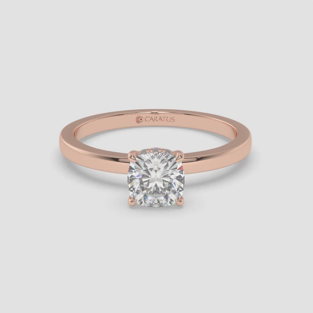 Cushion-Cut Diamond Engagement Ring with Hidden Halo in Rose Gold