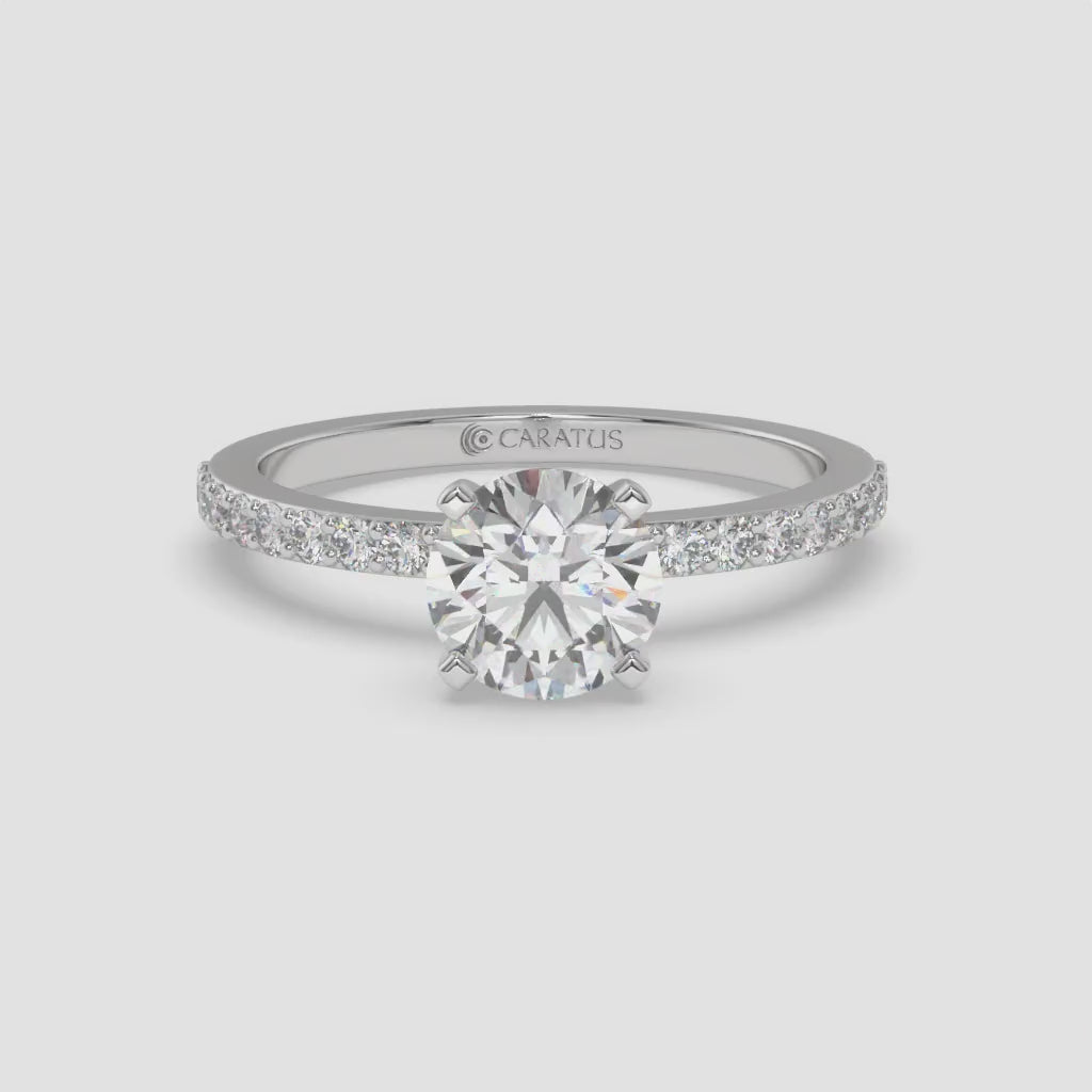 Cushion-cut diamond Ring with Channel-Side Diamonds in White Gold