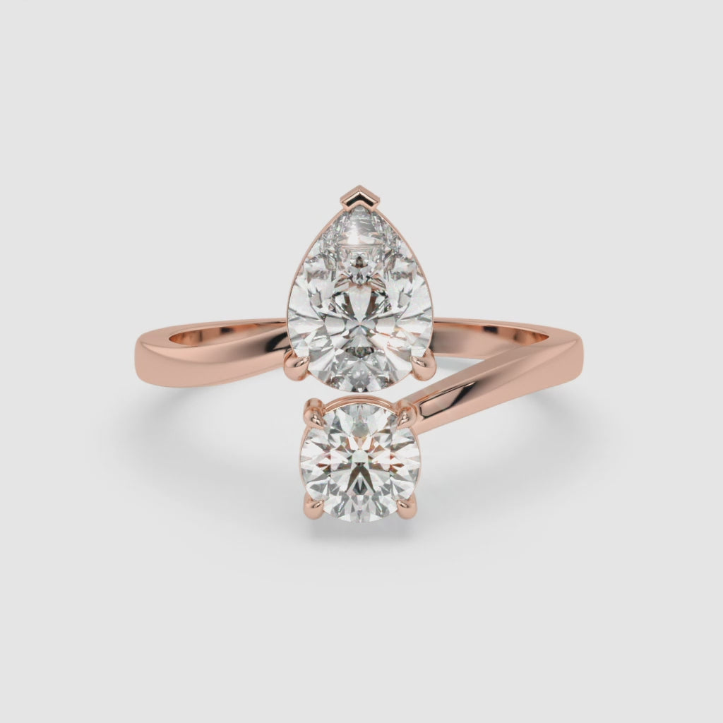 1.75 CT Pear and Round Diamond Engagement Ring in Rose Gold