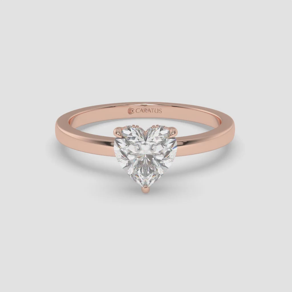 Heart Diamond Rose Gold Ring with Round Side Diamonds