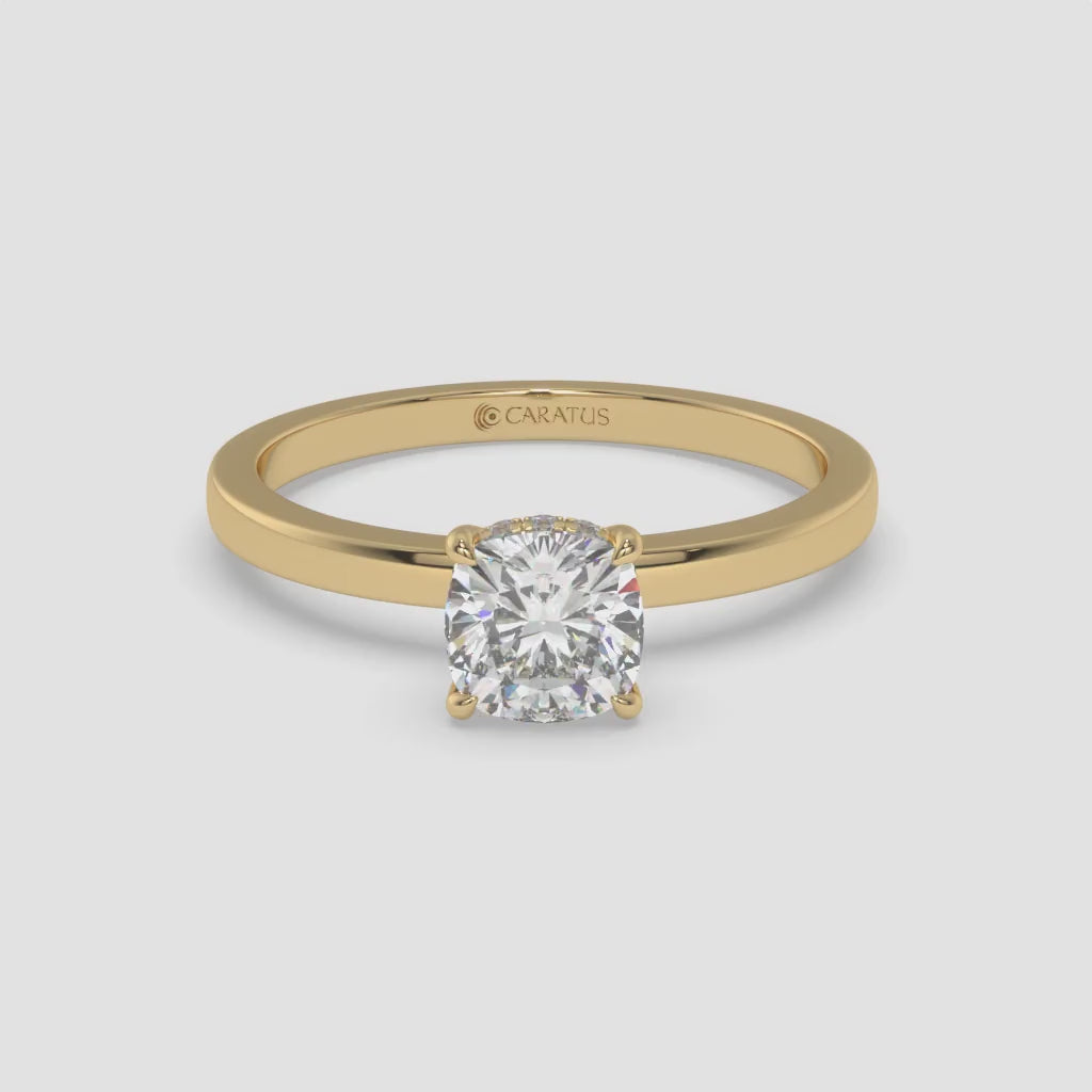 Cushion-Cut Diamond Engagement Ring with Hidden Halo in Yellow Gold