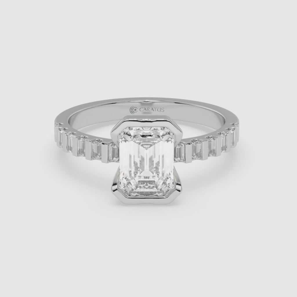 1.00 CT Emerald-Cut Engagement Ring in White Gold with Baguette Stones