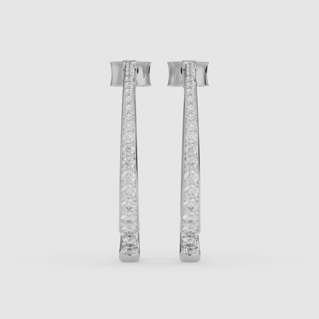 Split Hoop Earrings with 1.44 CT White Gold Round-Cut Diamonds