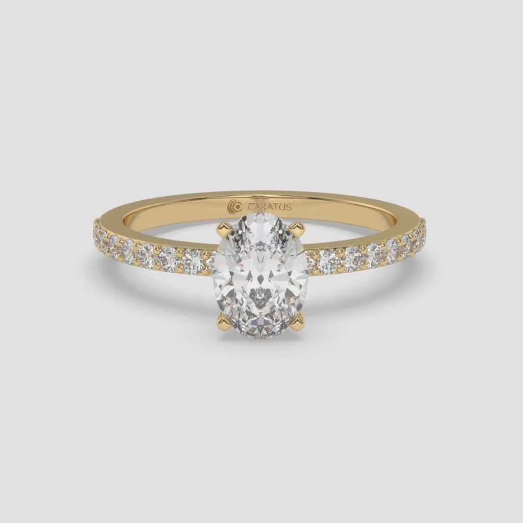 Yellow Gold Oval Diamond & Round Accent Halo Ring