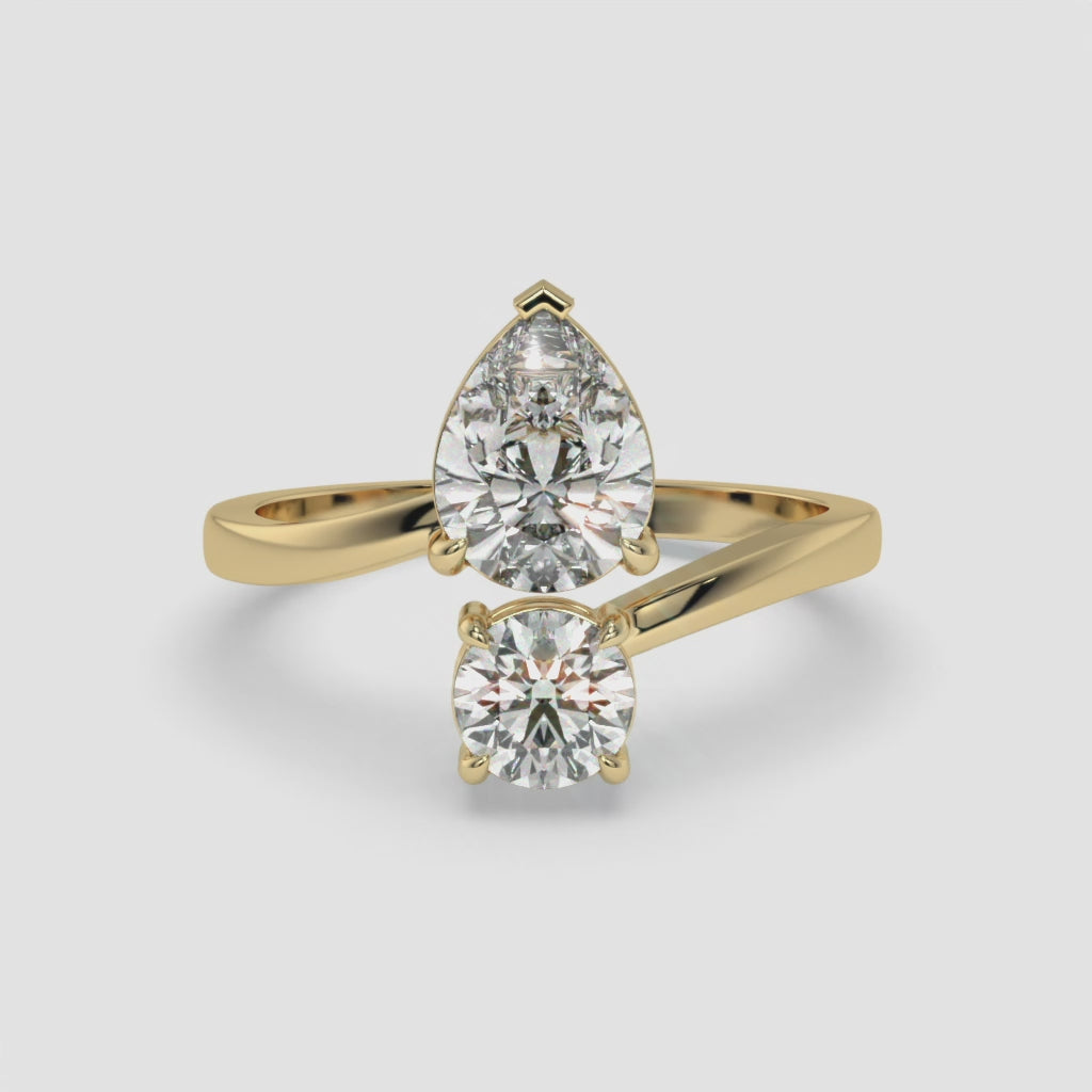 1.75 CT Pear and Round Diamond Engagement Ring in Yellow Gold