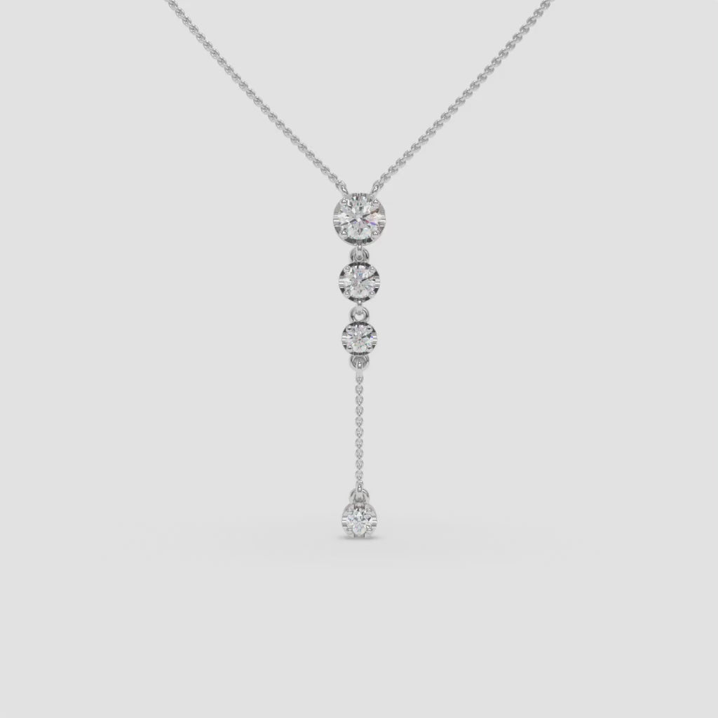 White Gold Vertical Diamond Pendant with Halo Setting