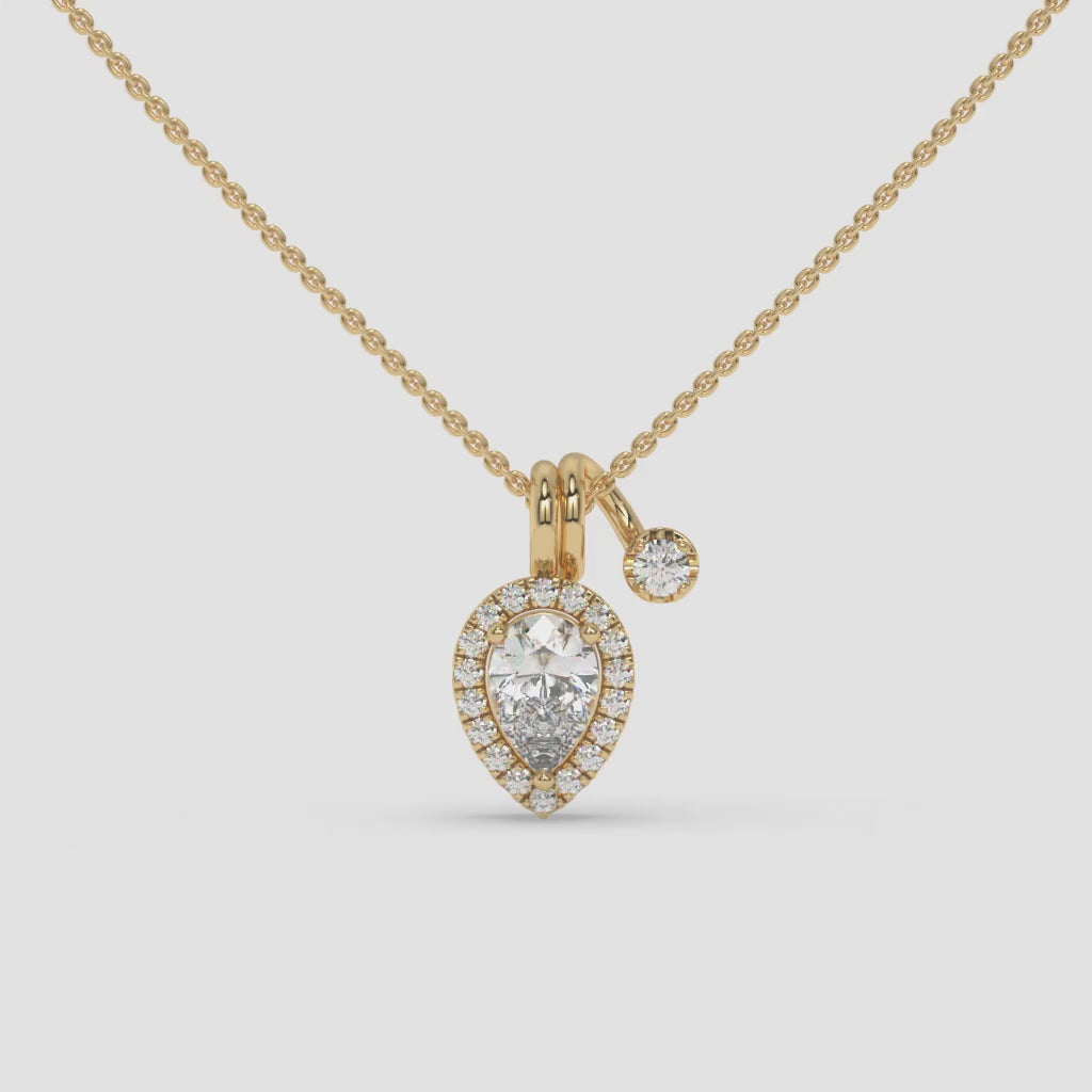 Pear-Shaped Diamond Pendant with Round Diamond Accent in Yellow Gold