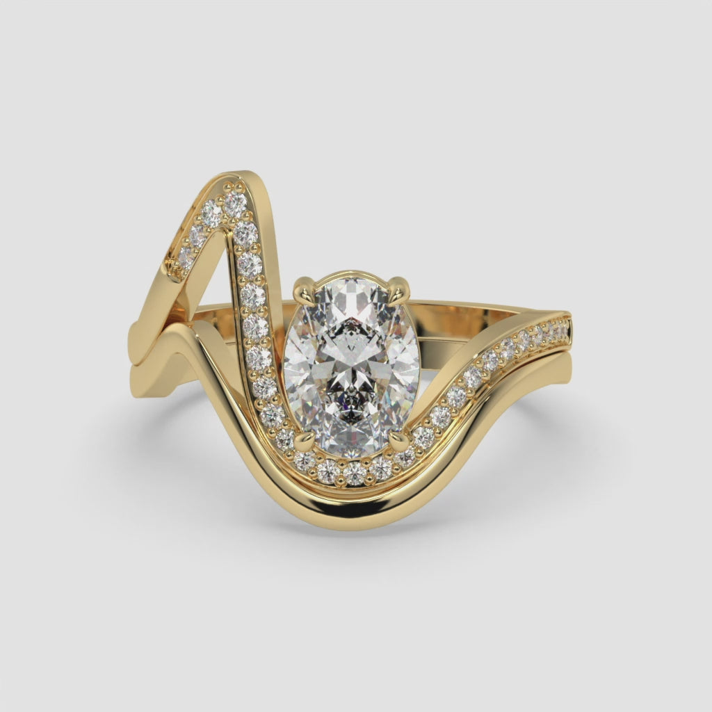 1.00 CT Oval Diamond and Round Accent Yellow Gold Ring