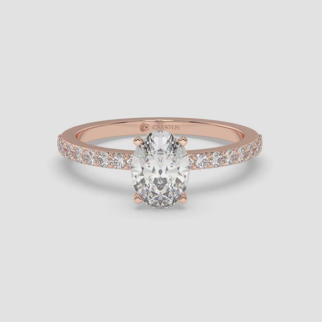 Rose Gold Oval Diamond & Round Accent Halo Ring