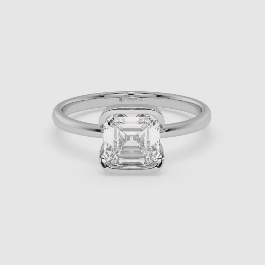 Asscher-Cut Diamond Ring with Baguette Accents in 14K White Gold
