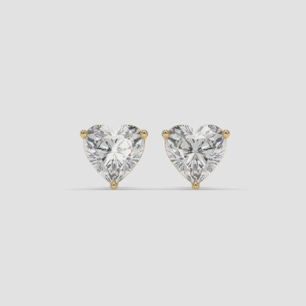 Yellow Gold Heart-Shaped Diamond Stud Earrings