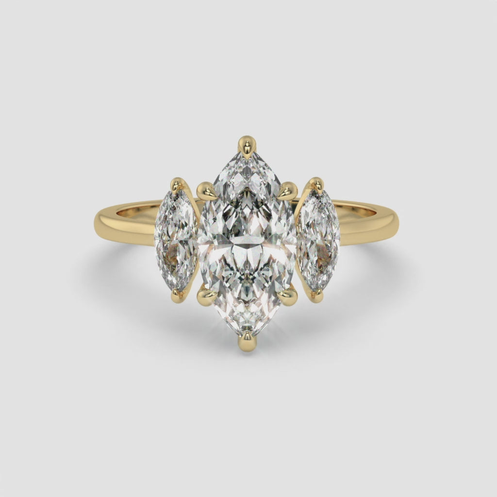 1.50 CT Yellow Gold Marquise Diamond Engagement Ring with Side Stones