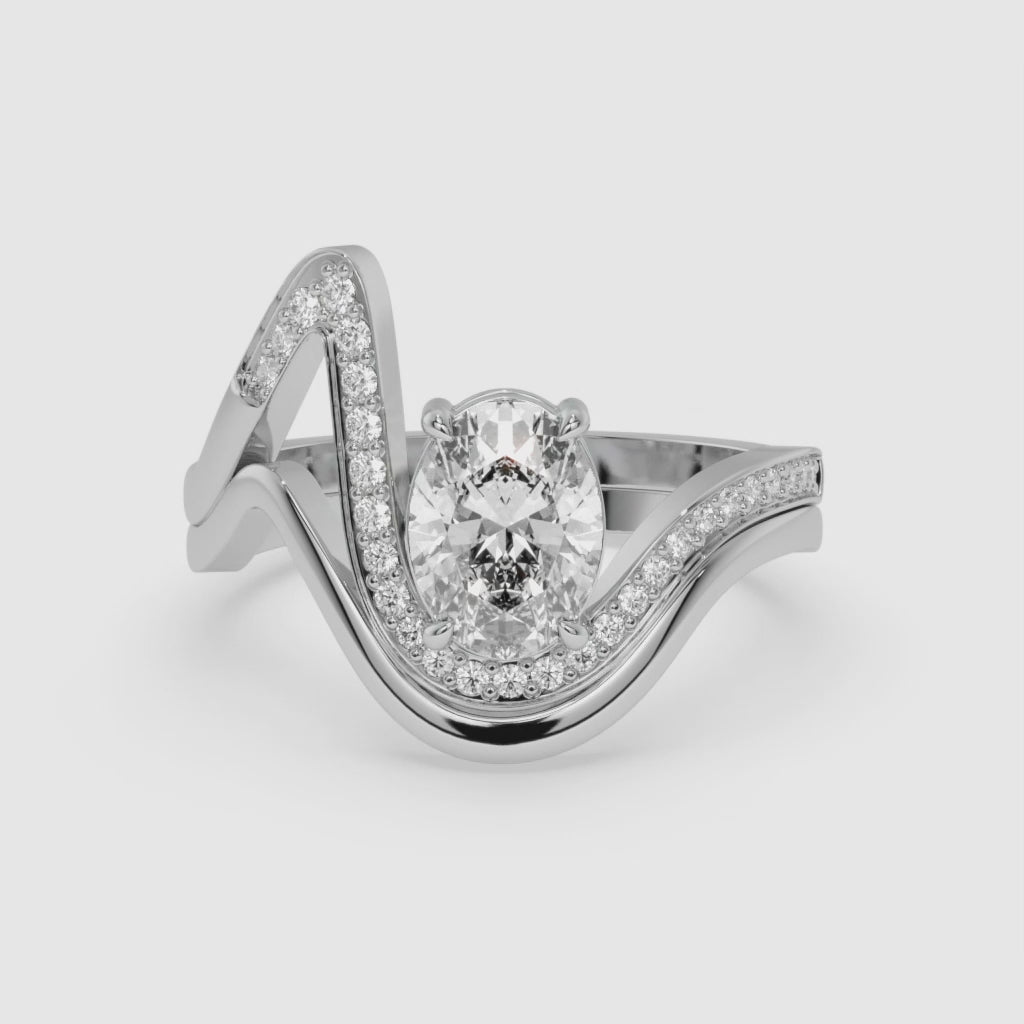 1.00 CT Oval Diamond and Round Accent White Gold Ring