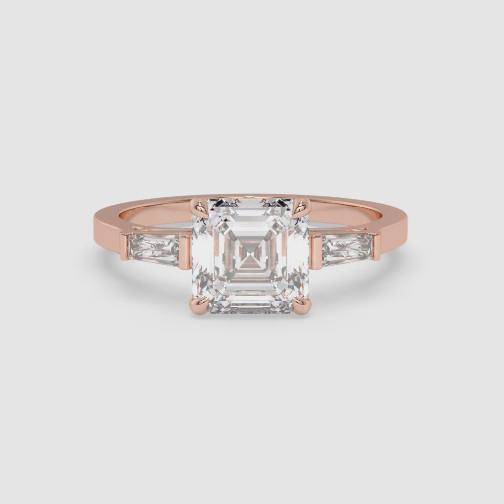 Rose Gold Asscher-Cut Diamond Engagement Ring with Baguette Side Stones