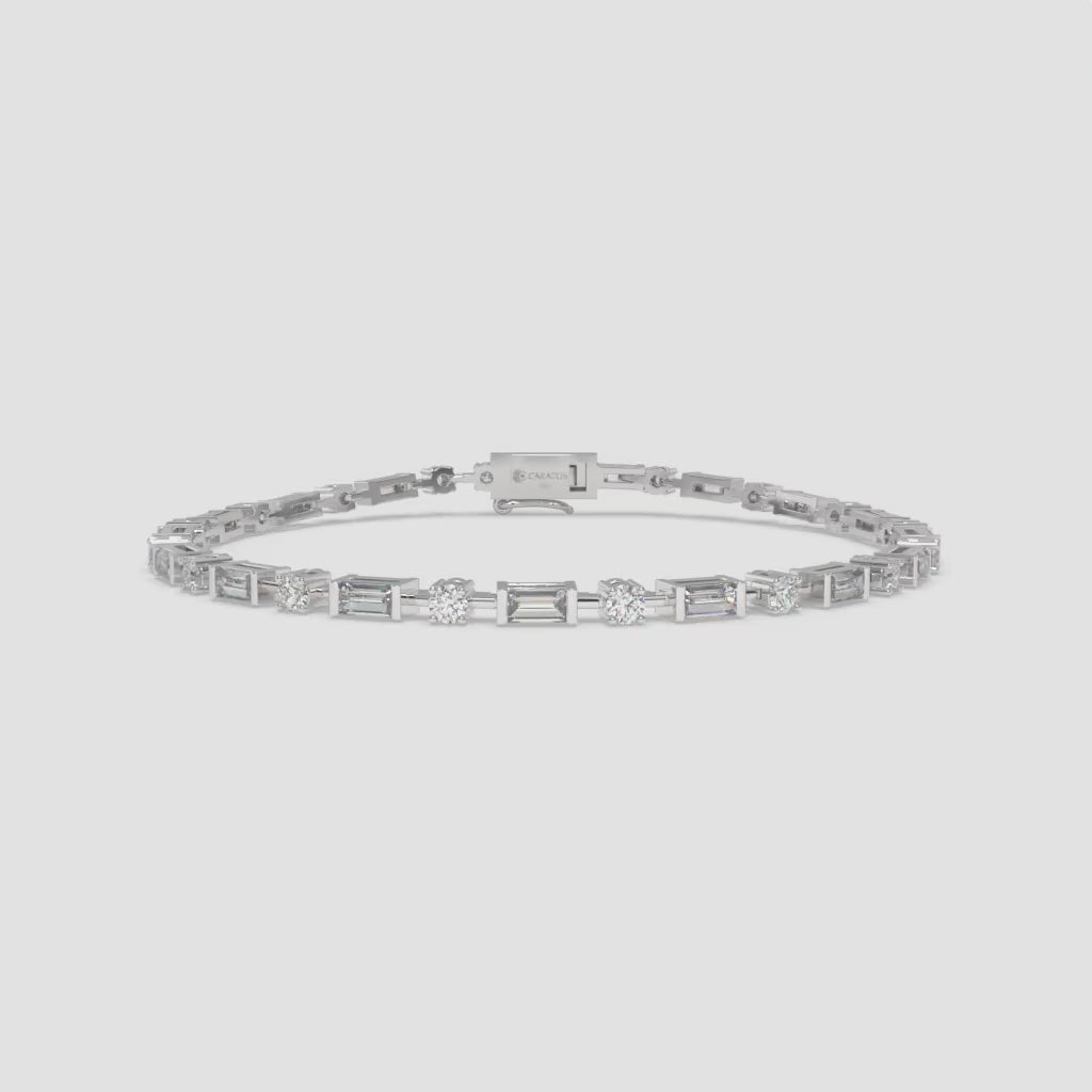 Baguette Diamond White Gold Tennis Bracelet with Round Diamonds