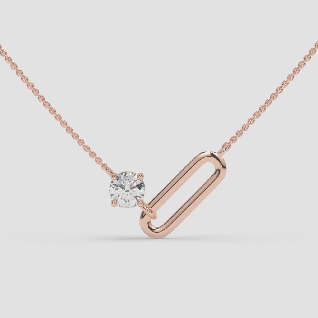 Intertwined Oval and Round Diamond Rectangle Rose Gold Pendant