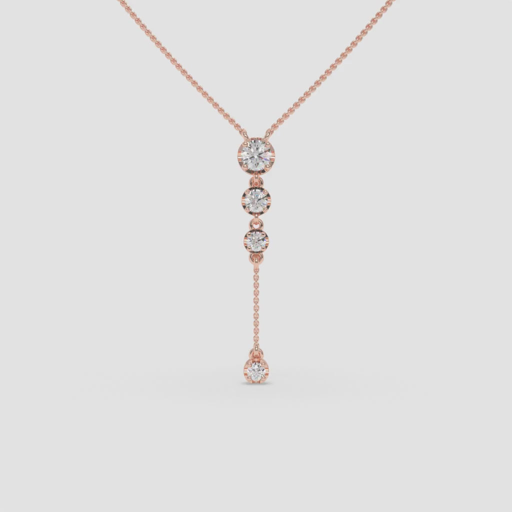 Rose Gold Vertical Diamond Pendant with Halo Setting