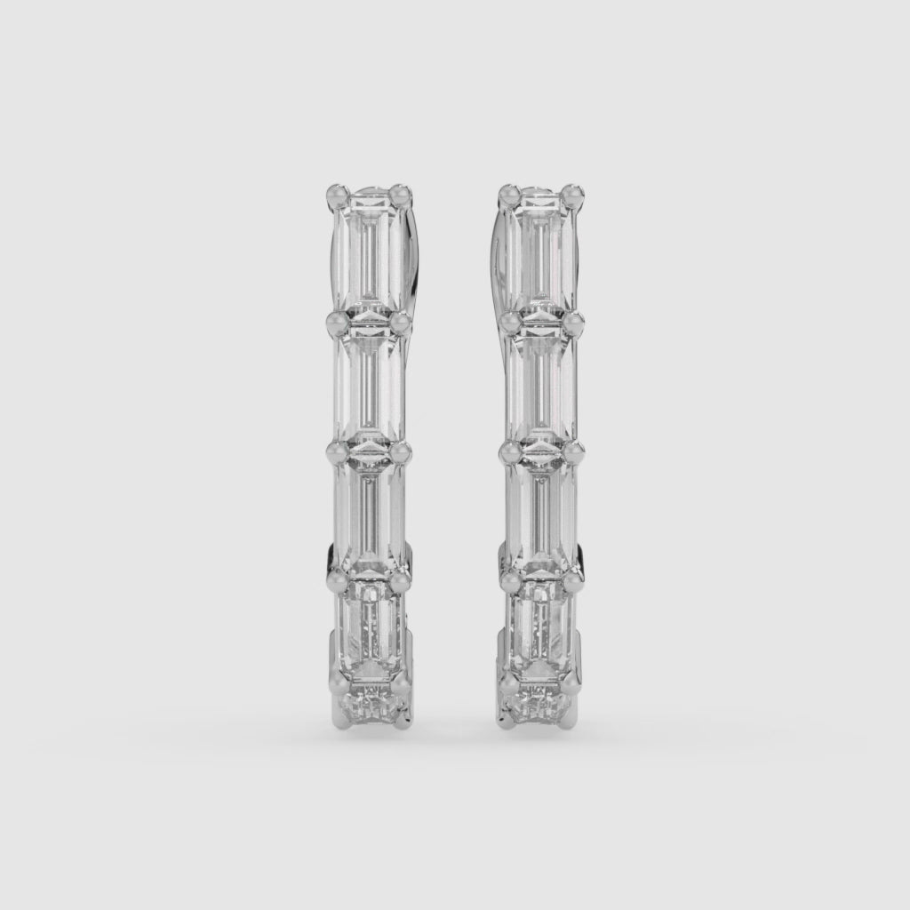 Baguette-Cut Diamond Hoop Earrings in 14K White Gold