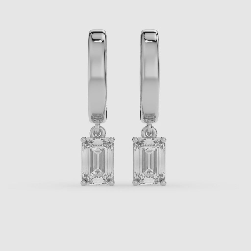 Emerald Cut Diamond Latch Back Earrings in 14K White Gold
