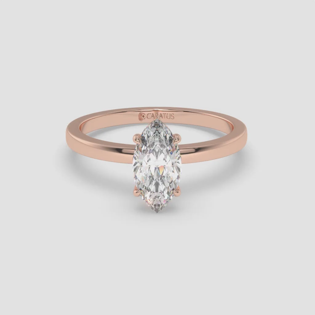 Marquise Diamond Ring with Round Side Diamonds in Rose Gold