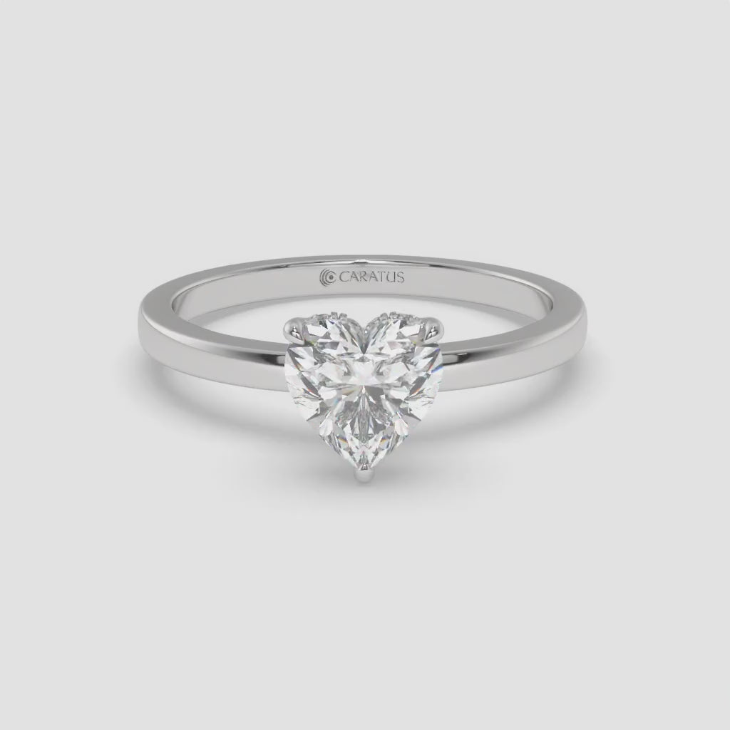 Heart Diamond White Gold Ring with Round Side Diamonds