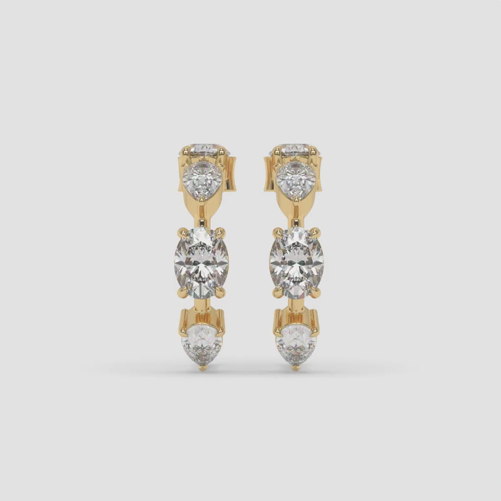 Vertical Diamond Yellow Gold Earrings