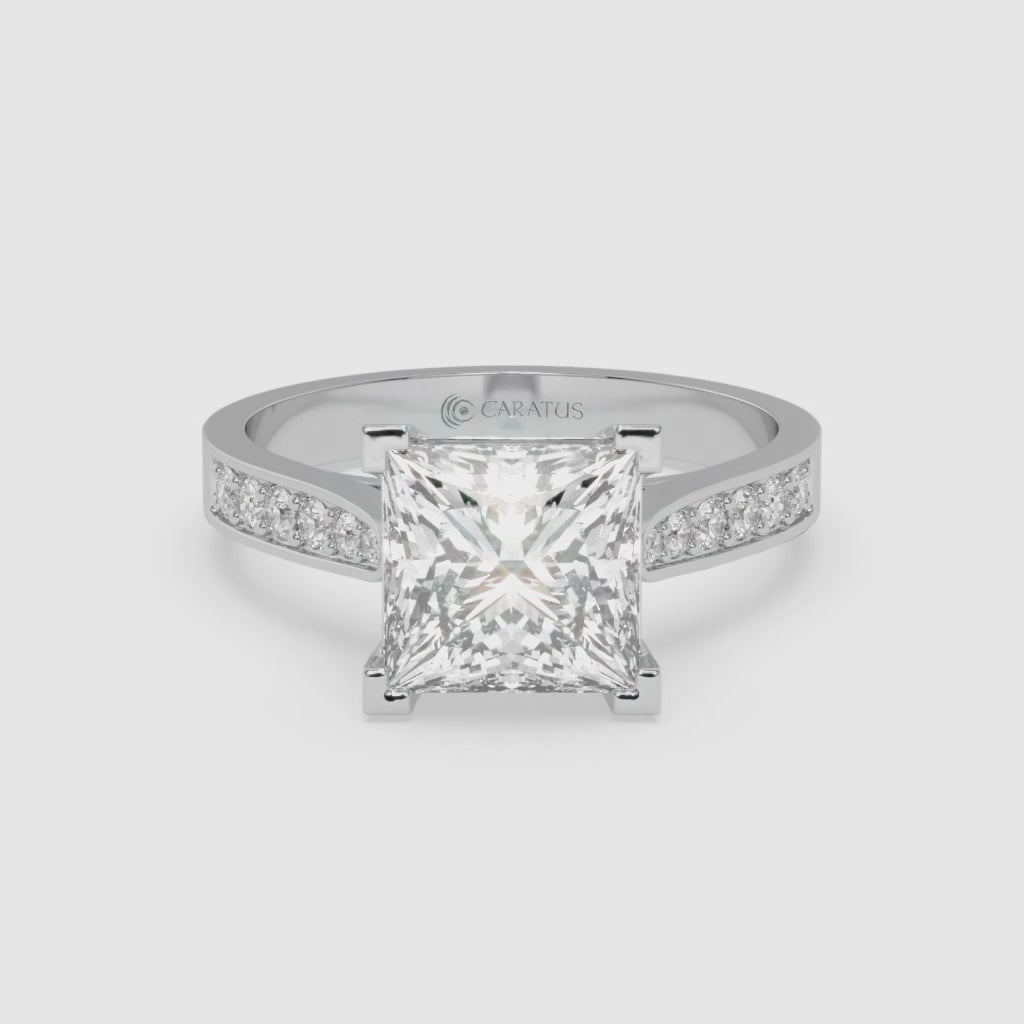 2.50 CT White Gold Princess-Cut Engagement Ring with Round Side Stones
