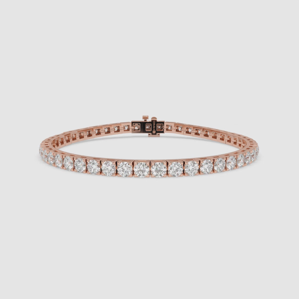 7.82 Carat Round Diamond Rose Gold Tennis Bracelet in 14K Gold